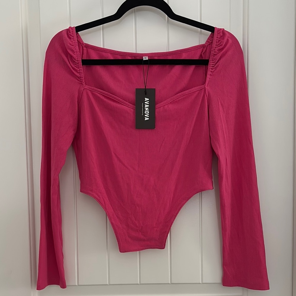 NWT Avanova Women's Long Sleeve Ribbed Knit Crop Top Scoop Neck Asymmetrical Top